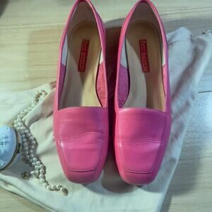Vintage Barbiecore Enzo Angiolini Hot Pink Leather Loafers | Square Toe Flats 8M